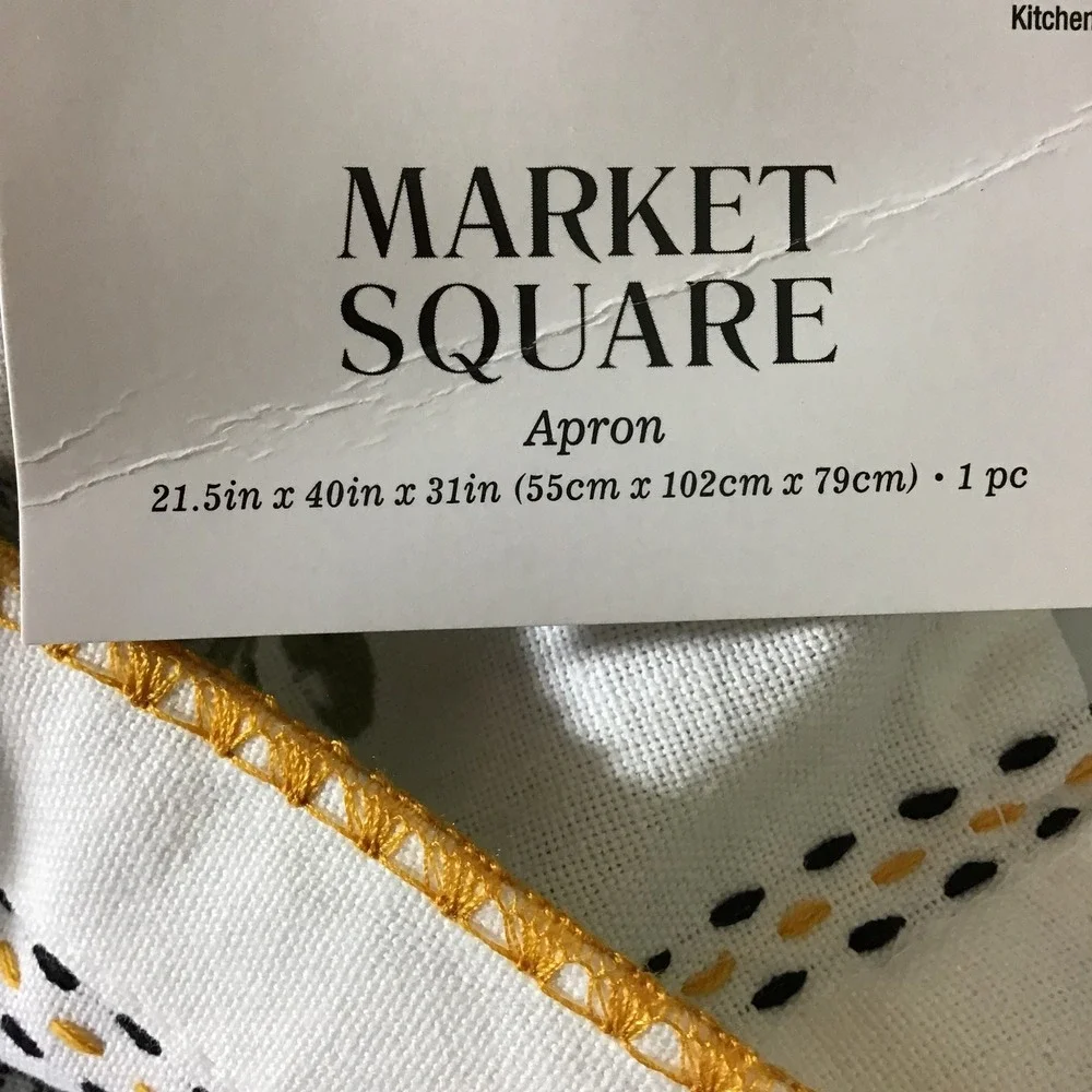 Market Square Bee Kind Embroidered Apron Honeybee Gingham Pockets White Yellow